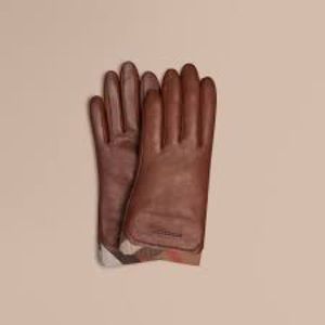 Burberry Check Trim Leather Touch Screen Gloves